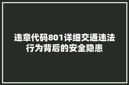 违章代码801详细交通违法行为背后的安全隐患