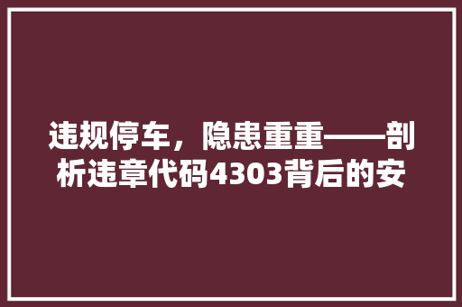 违规停车，隐患重重——剖析违章代码4303背后的安全隐患及对策