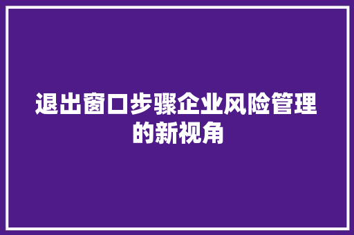 退出窗口步骤企业风险管理的新视角 服务器/数据库