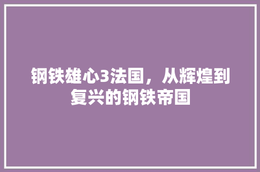钢铁雄心3法国，从辉煌到复兴的钢铁帝国