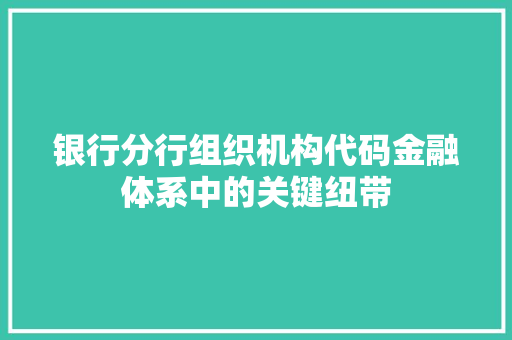 银行分行组织机构代码金融体系中的关键纽带