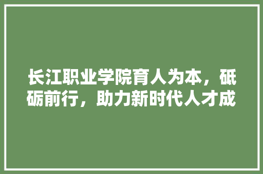 长江职业学院育人为本，砥砺前行，助力新时代人才成长