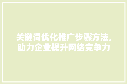 关键词优化推广步骤方法,助力企业提升网络竞争力