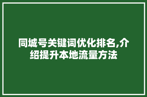 同城号关键词优化排名,介绍提升本地流量方法 建站教程