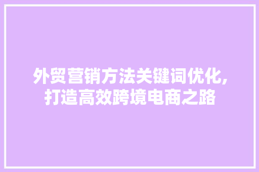 外贸营销方法关键词优化,打造高效跨境电商之路