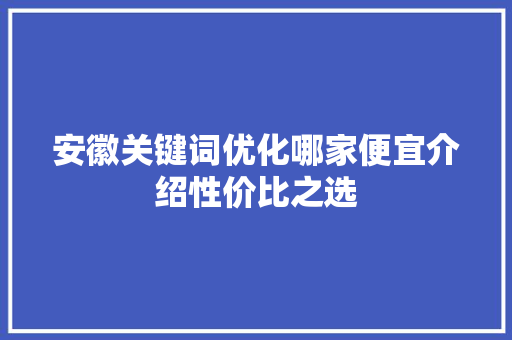 安徽关键词优化哪家便宜介绍性价比之选
