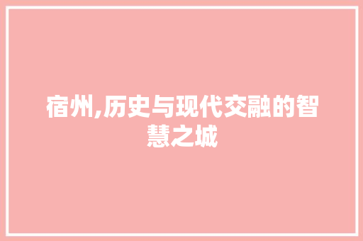宿州,历史与现代交融的智慧之城