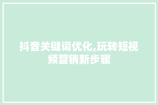 抖音关键词优化,玩转短视频营销新步骤