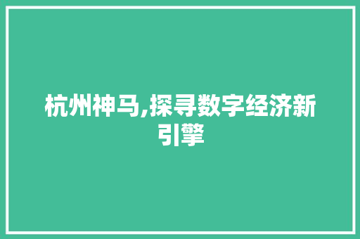 杭州神马,探寻数字经济新引擎