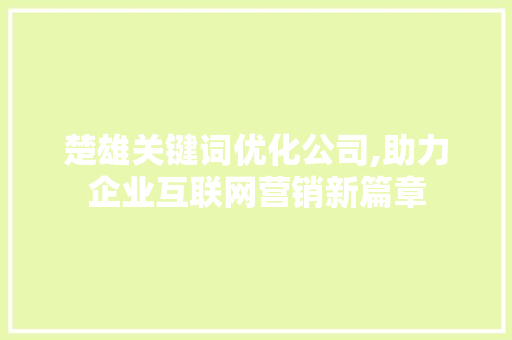 楚雄关键词优化公司,助力企业互联网营销新篇章
