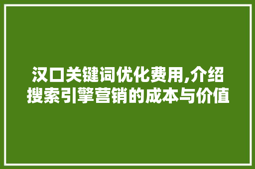 汉口关键词优化费用,介绍搜索引擎营销的成本与价值