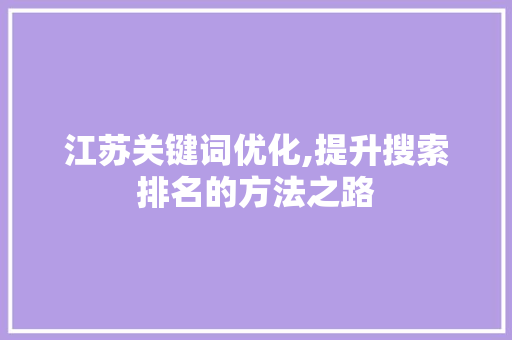 江苏关键词优化,提升搜索排名的方法之路