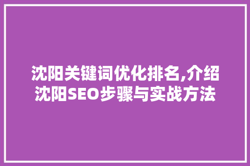 沈阳关键词优化排名,介绍沈阳SEO步骤与实战方法