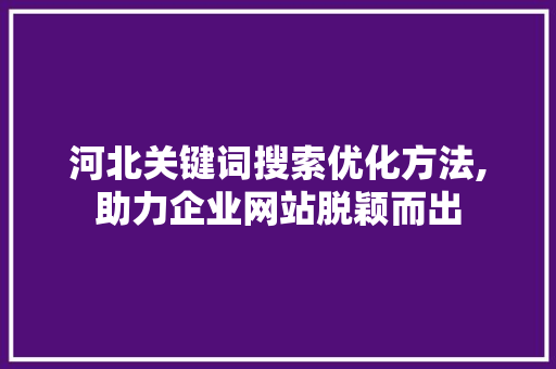 河北关键词搜索优化方法,助力企业网站脱颖而出