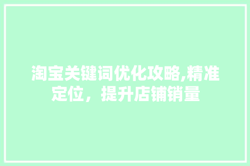 淘宝关键词优化攻略,精准定位，提升店铺销量