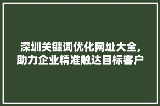 深圳关键词优化网址大全,助力企业精准触达目标客户