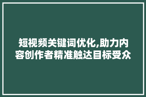 短视频关键词优化,助力内容创作者精准触达目标受众