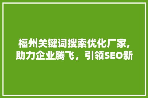 福州关键词搜索优化厂家,助力企业腾飞，引领SEO新潮流