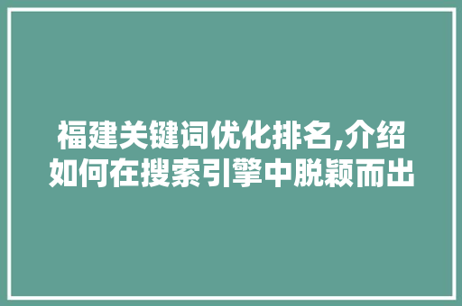 福建关键词优化排名,介绍如何在搜索引擎中脱颖而出