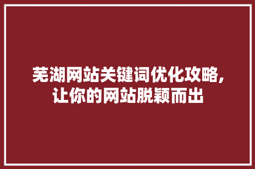芜湖网站关键词优化攻略,让你的网站脱颖而出