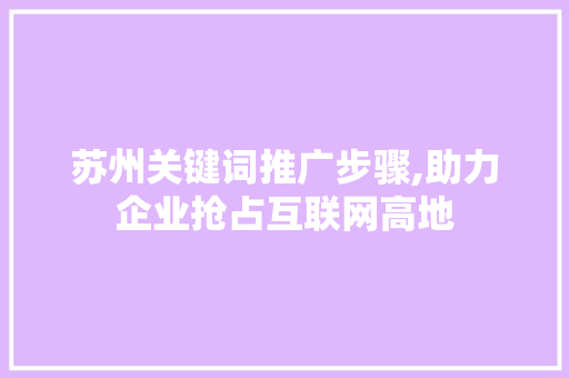 苏州关键词推广步骤,助力企业抢占互联网高地