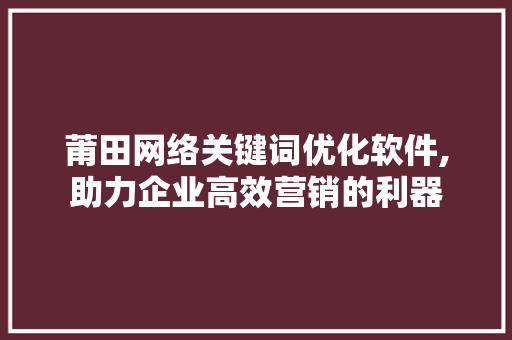 莆田网络关键词优化软件,助力企业高效营销的利器