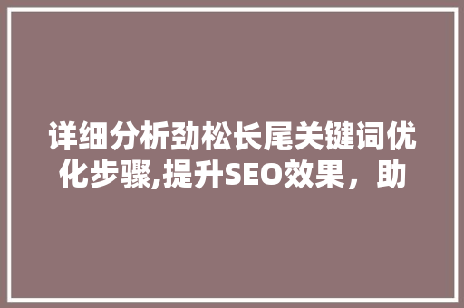 详细分析劲松长尾关键词优化步骤,提升SEO效果，助力企业品牌崛起