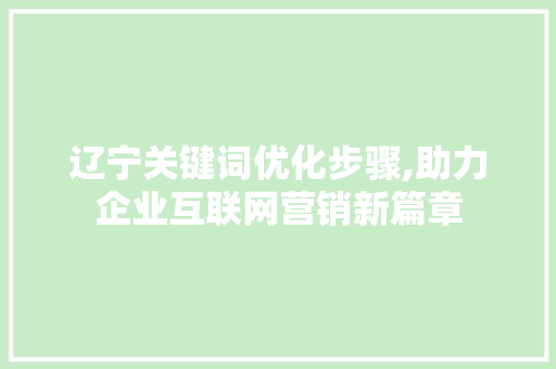 辽宁关键词优化步骤,助力企业互联网营销新篇章