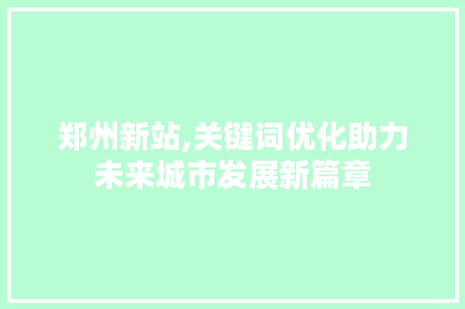 郑州新站,关键词优化助力未来城市发展新篇章