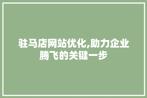 驻马店网站优化,助力企业腾飞的关键一步