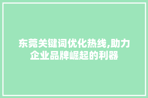 东莞关键词优化热线,助力企业品牌崛起的利器 友链在线