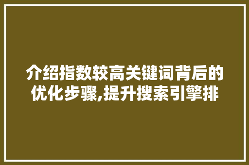 介绍指数较高关键词背后的优化步骤,提升搜索引擎排名的方法