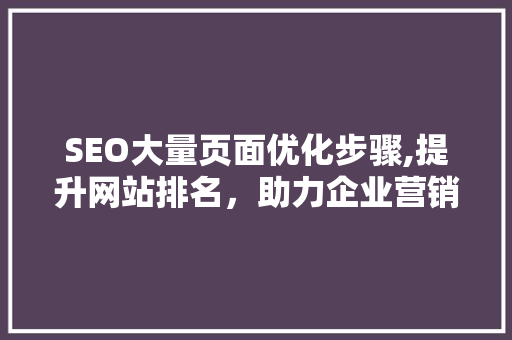 SEO大量页面优化步骤,提升网站排名，助力企业营销