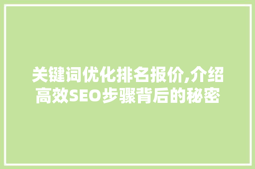 关键词优化排名报价,介绍高效SEO步骤背后的秘密