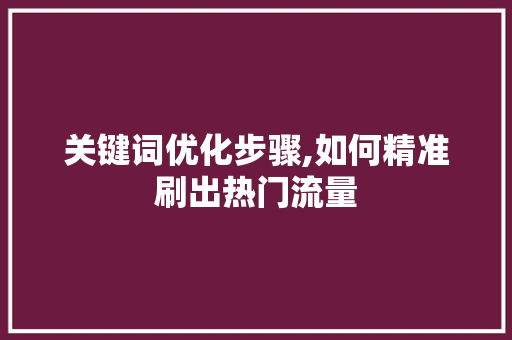 关键词优化步骤,如何精准刷出热门流量