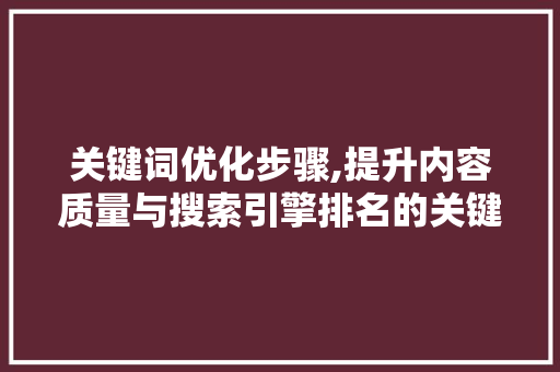 关键词优化步骤,提升内容质量与搜索引擎排名的关键手段