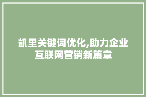 凯里关键词优化,助力企业互联网营销新篇章