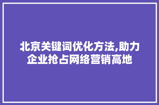北京关键词优化方法,助力企业抢占网络营销高地