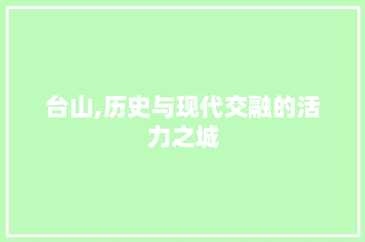 台山,历史与现代交融的活力之城