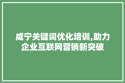 咸宁关键词优化培训,助力企业互联网营销新突破