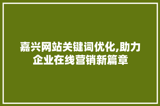 嘉兴网站关键词优化,助力企业在线营销新篇章