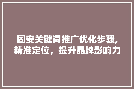 固安关键词推广优化步骤,精准定位，提升品牌影响力