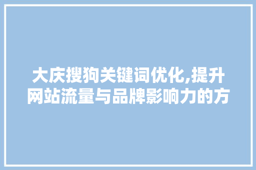 大庆搜狗关键词优化,提升网站流量与品牌影响力的方法