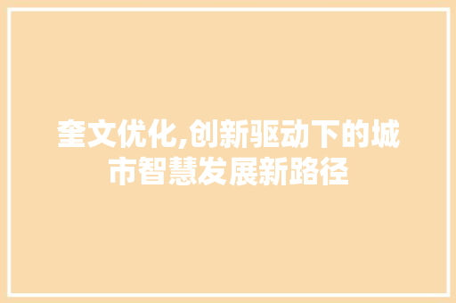 奎文优化,创新驱动下的城市智慧发展新路径