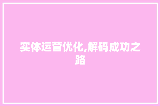 实体运营优化,解码成功之路