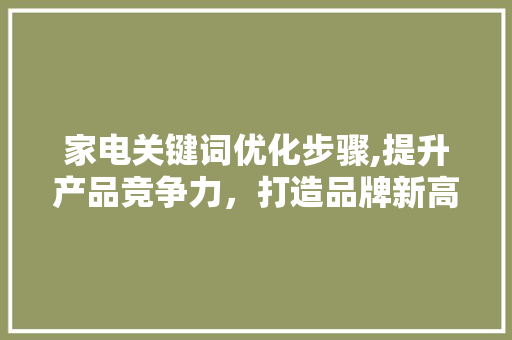 家电关键词优化步骤,提升产品竞争力，打造品牌新高度