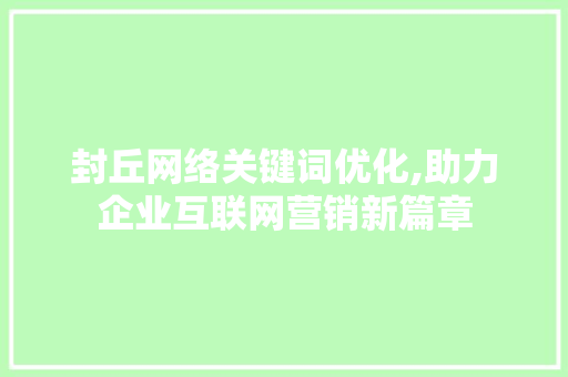 封丘网络关键词优化,助力企业互联网营销新篇章