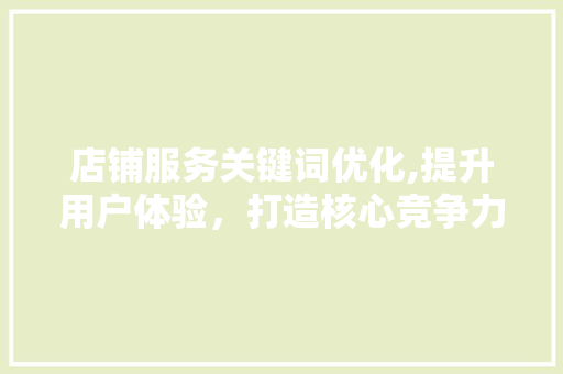店铺服务关键词优化,提升用户体验，打造核心竞争力