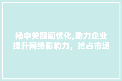 扬中关键词优化,助力企业提升网络影响力，抢占市场先机