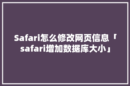 Safari怎么修改网页信息「safari增加数据库大小」